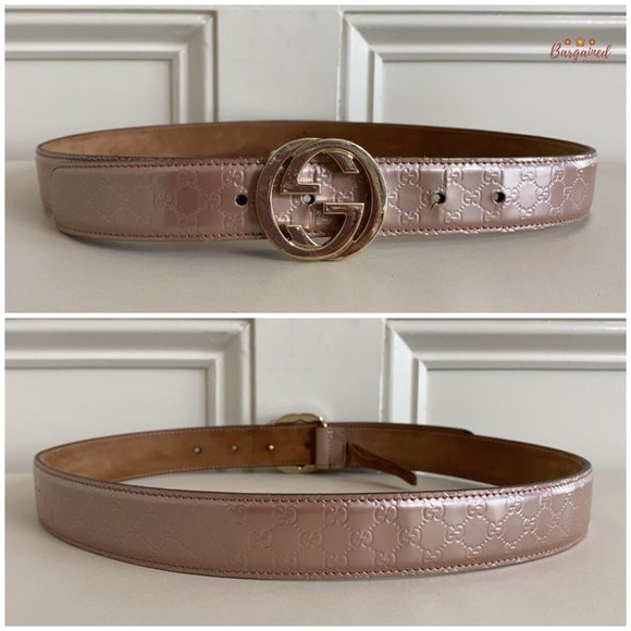 Authentic Gucci Pink Microguccissima Patent Leather Interlocking G Belt 80/32 - Picture 5 of 13